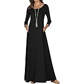 Jacansi Women's Cotton 3/4 Long Sleeve Maxi Dress Casual Home Dress Pocket Oversize