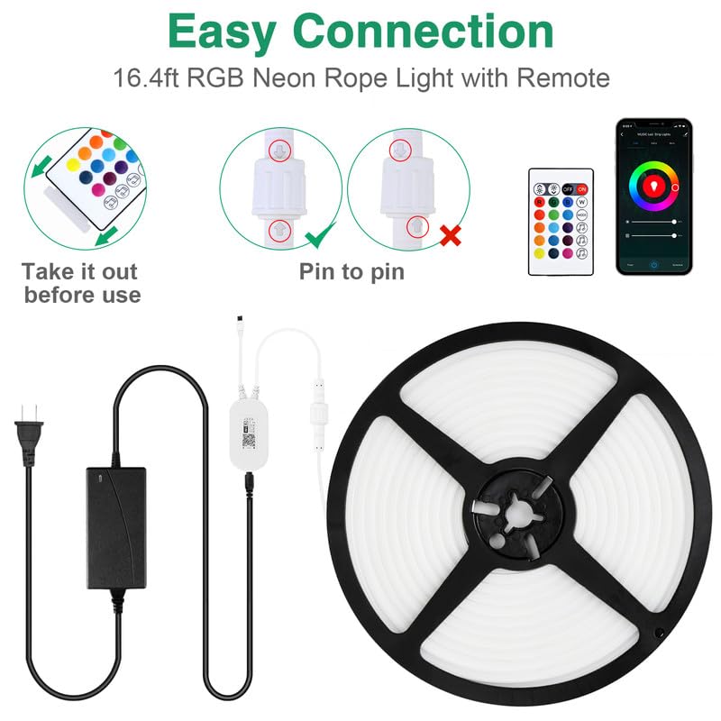 Lamomo Led Strip Lights,Flexible RGB Led Lights Neon Rope IP65