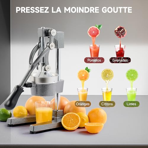 CO-Z Professional Manual Citrus Press Silent Stainless Steel Food Grade Grinder Juice Press Orange Lime Lemon Apples Fruit, Grey