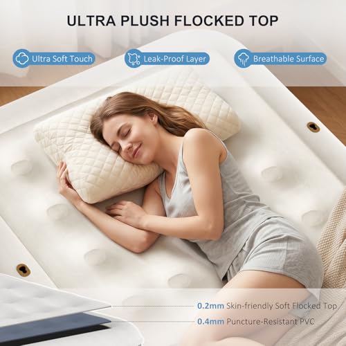 NALONE Inflatable Mattress with Integrated Pump & Integrated Backrest, 2 Seater Inflatable Mattress, Self-Inflating Inflatable Bed for Camping and Home, 195 x 142 x 45 cm (Full) | Self-inflating inflatable bed with built-in headboard, for home and camping, comfortable and compact