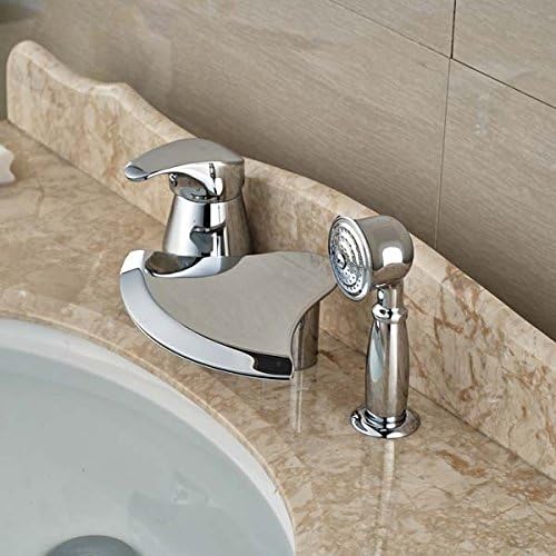 Tourmeler Deck Mounted Chrome Brass Bathroom Tub Faucet 3 Pcs W/ Hand Shower Diverter