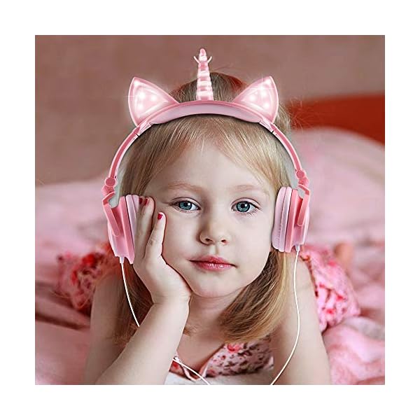 Unicorn-Kids-Headphones-Glowing-Cat-Ear-Headphones-with-85db-Volume-Limit-Foldable-Headphones-for-Kids-Girls esonstyle Unicorn Kids Headphones, Glowing Cat Ear Headphones with 85db Volume Limit, Foldable Headphones for Kids Girls
