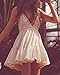 R.Vivimos Womens Summer Halter Deep V Neck Sexy Patchwork Mini Short Dresses Large Beige