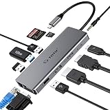 USB C Hub, TOTU Upgraded 12 in 1 Type C Hub to 4K HDMI & DP, VGA,2 USB3.0/2 USB2.0/75W PD,Triple Display Docking Station for Windows USB C and Thunderbolt3 Systems,macOS only Support Dual Display