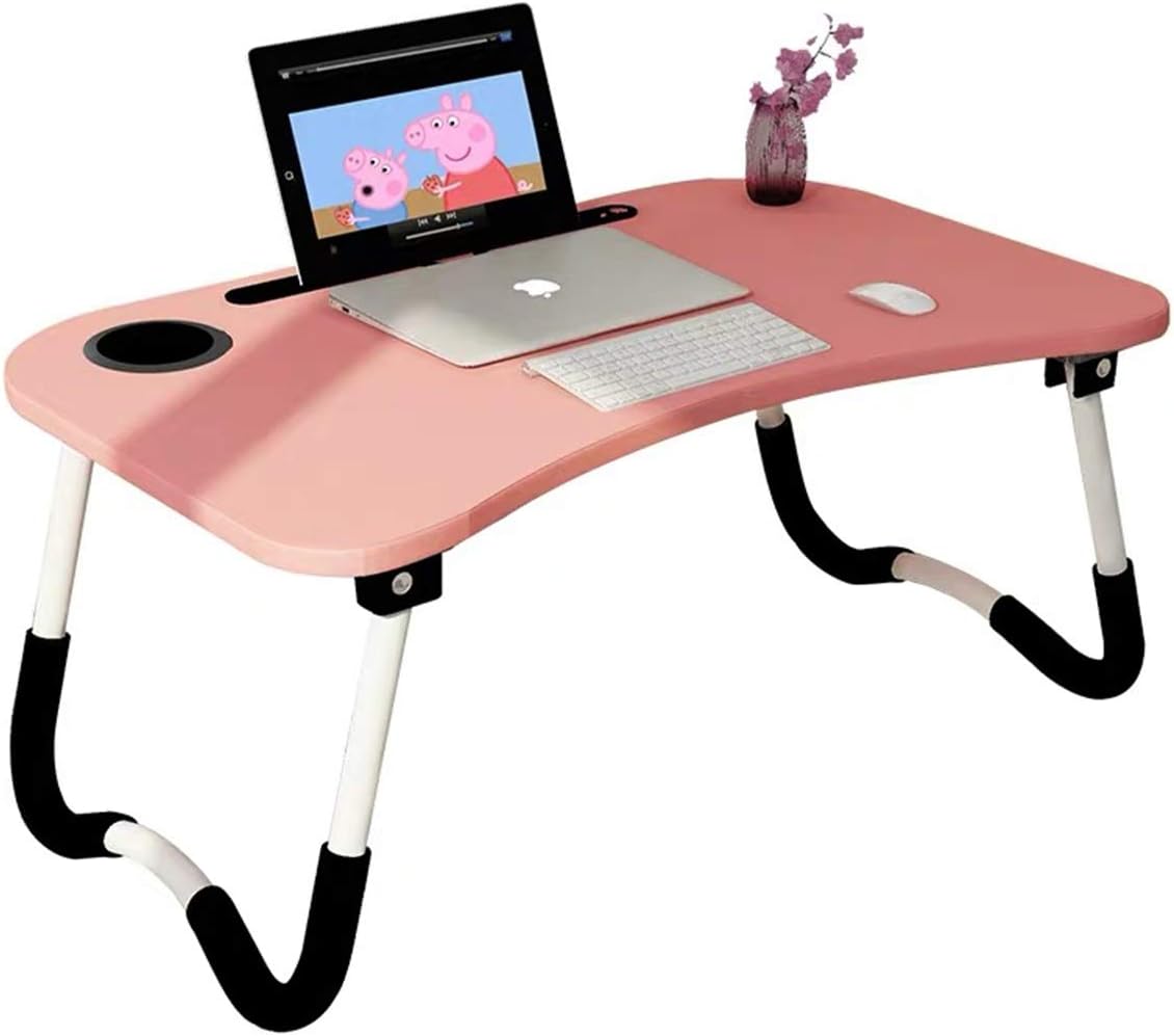Barbieya Notebook Table Dorm Desk, Dormitory with Small Desk, Bed with Laptop Table, Folding Table, Small Dorm, with Cup Slot (60 × 40cm)
