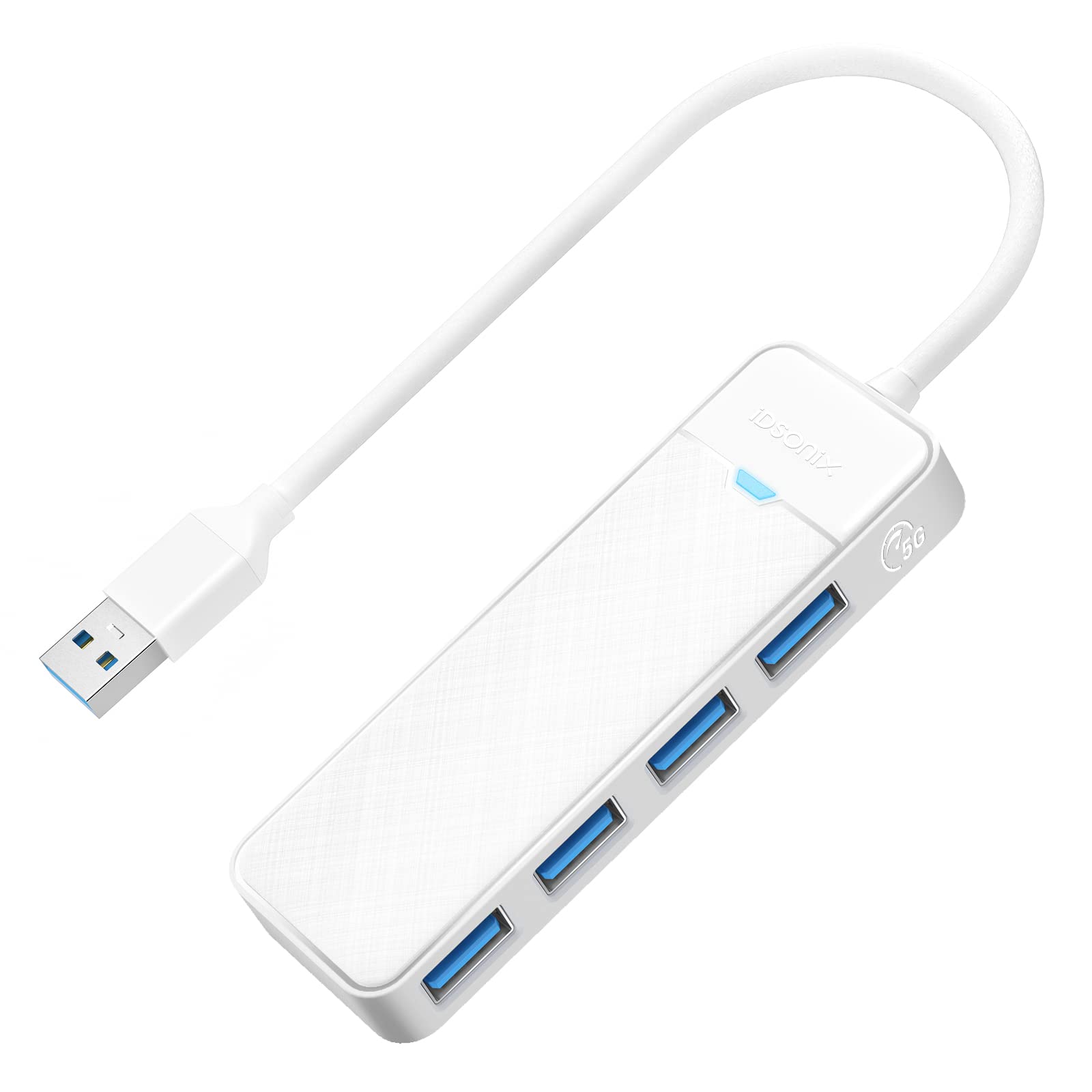 iDsonix USB Hub, 4 Port USB Hub 3.0 Ultra Slim USB Splitter Multi USB Port adapter, USB Extension Hub USB Hub Multiport Adapter USB Extender for Laptop,PC,MacBook,USB Flash Drives, Mobile HDD, White
