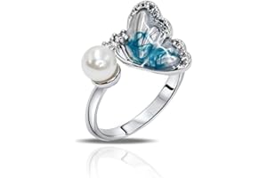 BYETOCE Flowers and Pearl Statement Open Adjustable Rings Dainty Stackable Finger Ornament Silver Jewelry Birthday Wedding Mother's Day Gifts for Women