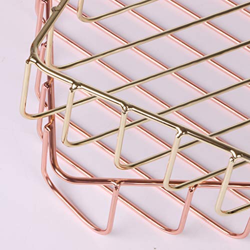 Fvstar Rose Gold Desk File Tray Wire Tabletop Tray Letter Magazine Newspaper Storage Basket Organizer Home Office Organization