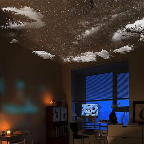 2-in-1 Galaxy Projector Night Light, Starry Sky Projector with 360° Remote Control, USB Powered Portable Star Projector for Bedroom, Multiple Projection Films, Warm Soft Light (12touy Pattern)
