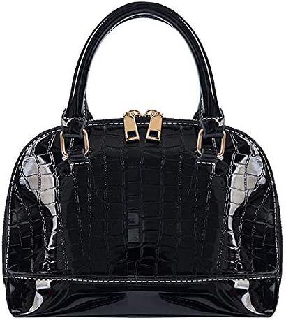 Zip Around Dome Patent Leather Satchel Mini Top Handle Toe Bag Shell Shape Purse Handbags