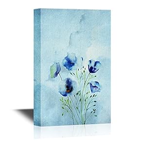 Canvas Wall Art - Decorative Blue Flowers, Watercolor Illustration - Gallery Wrap Modern Home Art | Ready to Hang - 12x18 inches