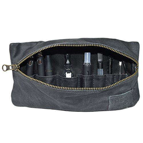 Waxed Canvas Vape Pen Accessories Kit Pouch Holder, Secure Fit, Cord Storage, G Pen Soft Travel Bag Handmade by Hide & Drink (Accessories not Included) :: Charcoal Black