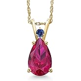 Gem Stone King 14K Yellow Gold Red Created Ruby and Blue Created Sapphire Pendant Necklace for Women | 2.23 Cttw | Gemstone July Birthstone | Pear Shape 10X7MM | With 18 Inch Chain