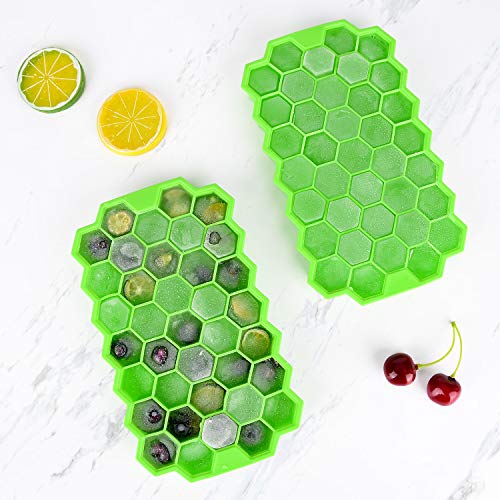 Ice Cube Trays 2 Pack, Morfone Silicone Ice Tray with Removable Lid Easy-Release Flexible Ice Cube Molds 37 Cubes per Tray for Cocktail, Whiskey, Baby Food, BPA Free and LFGB Certified