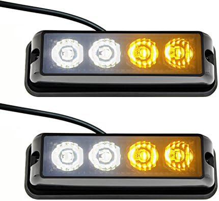 Strobelight Bar 4 LED with Super Bright Emergency Beacon Flash Caution Strobe Light Bar with 17 Different Flashing (2PCS) (White&amp;Yellow)