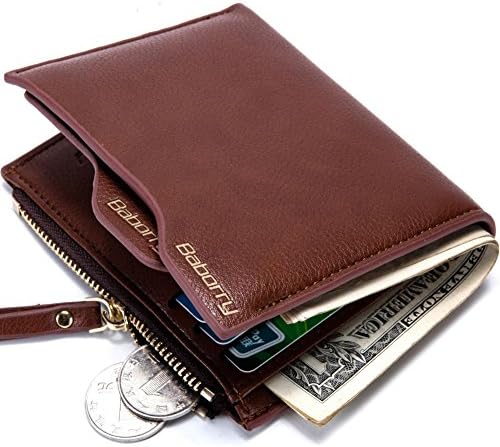 Wallet for Men RFID Blocking PU Leather with Coin Pocket and Removable Card Holder for Identity Card, Driving License, Credit Card Black Father's Day Gift (Brown)