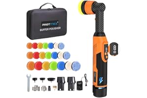 Protmex Cordless Mini Buffer Polisher - 1.2/1.6/2 Inch Car Polisher w/ 8 Variable Speed 2500-6000RPM - RO/DA Car Polishing Machine w/ 22 Pads - Small Polisher for Car Detailing Polishing Waxing, Long