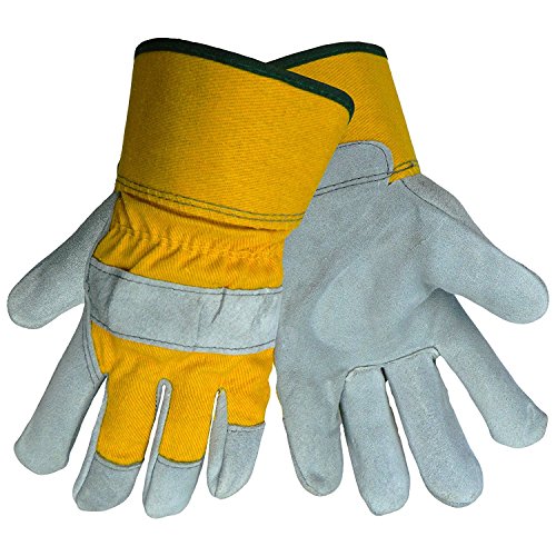 Global Glove 2190 Leather Gunn Cut Premium Grade Glove with Yellow Canvas Back and Washable Safety Cuff, 1.0 mil Thick, Work, (3 Pack) (Extra Large)