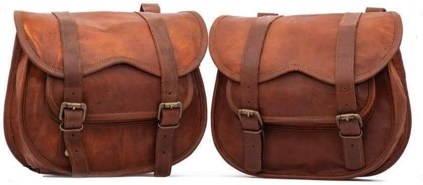 american blue Set of 2 Leather Bike Saddle Bag Panniers Cycling Tool Bag for Travel with Adjustable Straps, Leather Bike Bag