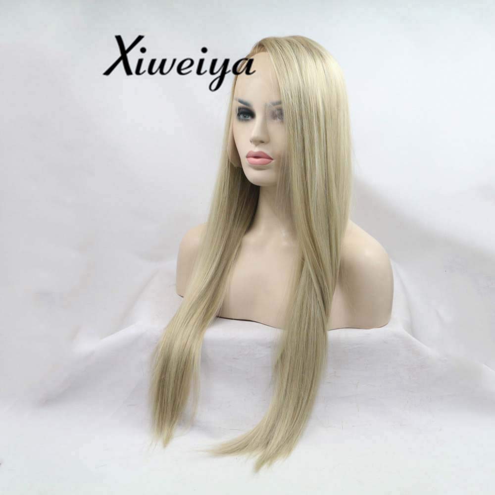 Xiweiya Wigs Long Ombre Silky Straight Hair Wigs With Brown Roots Synthetic Blonde Lace Front Wigs Heat Resistant Fiber Wig Long Soft Synthetic Ombre
