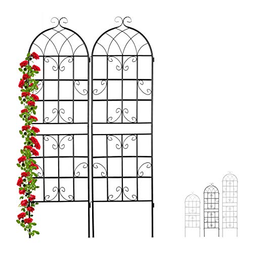 Relaxdays Rankgitter Metall, 2er Set, zum Stecken, Rankhilfe für Kletterpflanzen, 180 x 50 cm, Spalier Garten, schwarz