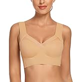 WOWENY Seamless Wirefree Bras for Women Comfy Mesh Soft Padded Back Smoothing Bra