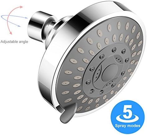 Shower Head High Pressure, Abedoe 5 Spray Modes Luxury Spa Mist Rainfall High Pressure 4”with Removable Water Restrictor - High Flow Rain Fixed Showerhead in Polished Chrome Finish