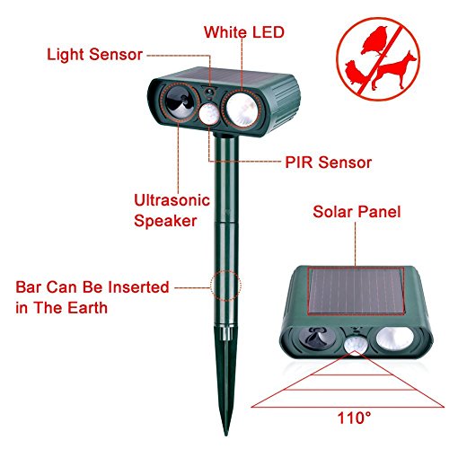 Dog Repellent, Outdoor Solar Powered and Weatherproof Ultrasonic Dog/Cat/Mosquito Repeller … (Upgrade)
