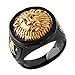 HZMAN Men's Gold Black Tone Stainless Steel Ring Lion Head Shield Biker Vintage