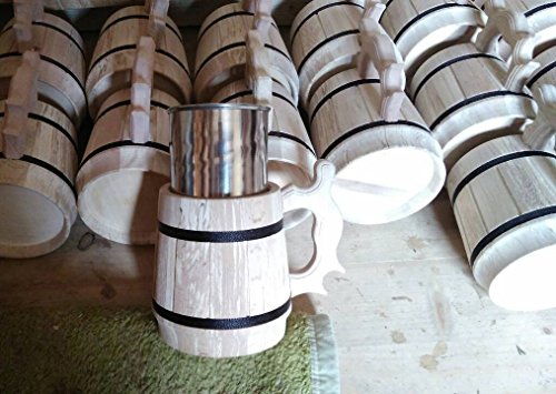 Handmade Beer Mug Oak Wood Stainless Steel Cup (20 OZ). Men Eco-Friendly Souvenir Handmade Retro Brown. Vintage Bar accessories - Viking Wood Stein