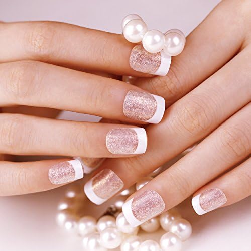 ArtPlus 24pcs x 2 (2-Pack) Glittering Elegant Touch French Manicure False Nails with Glue 2 Boxes in 1 Fake Nails Art