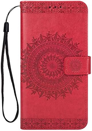 Wallet Case Huawei P10 Plus with Card Slot and Magnetic Snap Closure, MAOOY Bookstyle Folio Cover in Retro Flower Design Full Body Wrap Protective Ultra Fine Fit for Huawei P10 Plus, Color Red