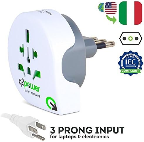 Q2Power World to Italy Travel Adapter, for Type L Outlets, Grounded and Safe, Works with Laptops, Computers, Smartphone Chargers, Portable Devices, Perfect for International Trips
