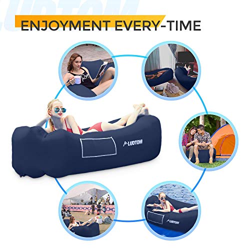 ludtom Inflatable Lounger Air Sofa Hammock, 440 lb Portable and Waterproof Ideal Inflatable Pouch Couch for Camping Gear and Accessories for Outdoors Pool Backyard Traveling Navy