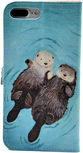 iphone 7 Plus Case Cute Animal Adorable Otter Lover Couple Pattern PU Leather Wallet Case Stand Cover with Cash Card Slots for Apple iphone 7 Plus New Arrival - Cool as Great Gift