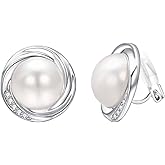 Yoursfs Big Pearl With Rhinestones Earrings for Women Round Faux Ivory Pearl Clip On Earring 18K Gold Plated Non Pierced Earrings