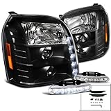 Yukon XL Denali Black Projector Headlights+Driving LED Fog Lamps