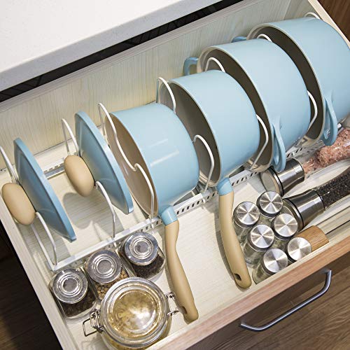 GRANNY SAYS Expandable Cookware Organizer Rack, 7 Adjustable Compartments, Pan Pot Lid Holder, Extended to 22", White - Thumbnail 3