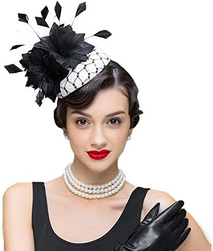 FADVES Mini Pillbox hat Fascinator Headband Hair Clip Feather Party Kentucky Derby Hats