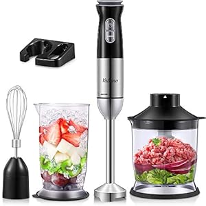 5-in-1-Hand-Blender-Set-12-Speed-Stick-Blender-with-Turbo-Button-Stainless-Steel-Immersion-Blender-Food-Chopper-Beaker-Electric-Whisk-for-Smoothies-Soups-Sauces-Baby-Food-by-Yabano Hand Blender Set, 5 in 1 Stick Blender for Kitchen, 12 Speed Stainless Steel Immersion Blender, Food Chopper, Beaker…