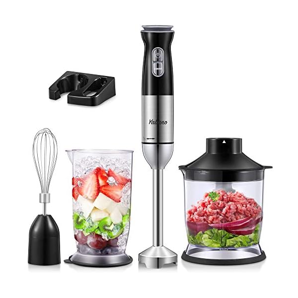 5-in-1-Hand-Blender-Set-12-Speed-Stick-Blender-with-Turbo-Button-Stainless-Steel-Immersion-Blender-Food-Chopper-Beaker-Electric-Whisk-for-Smoothies-Soups-Sauces-Baby-Food-by-Yabano Hand Blender Set, 5 in 1 Stick Blender for Kitchen, 12 Speed Stainless Steel Immersion Blender, Food Chopper, Beaker…