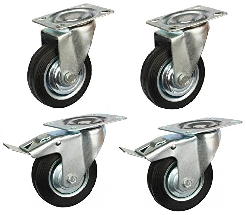 Set of 4-125mm Heavy Duty Castors - Rubber Wheel Casters Max. 440Kg - Bulldog Castors™