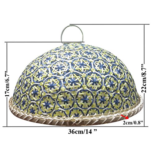 Coralpearl Bamboo Wicker Rattan Woven Table Serving Trays Food Storage Plate Platters with Handles and Fly Dome Lid Cover for Picnic Party Bread,Cake,Pizza,Dry Fruit,Dessert,Indoors Outdoor (Bamboo 2)