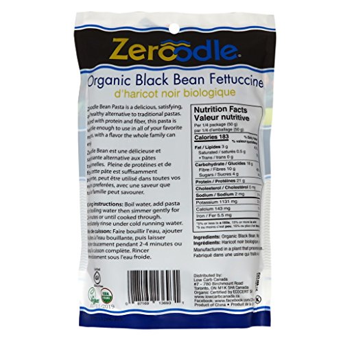 Zeroodle 6-Pack Low Net Carb Gluten Free Vegan Pasta - Organic Black Bean Fettuccini Noodles - High Protein