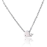 Cute Whale Pendant Necklace for Women Stainless Steel Dainty Small Ocean Animal Choker Adjustable Chain Simple Minimalist Charm Necklaces Fashion Surfer Beach Jewelry Birthday Christmas Gifts Daughter Niece