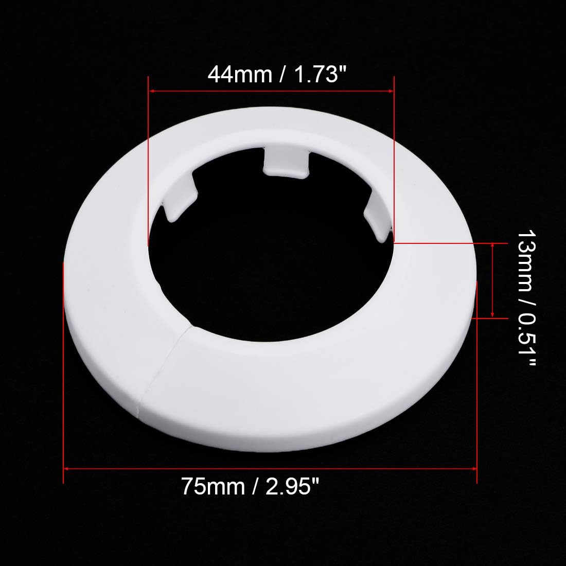 sourcing map 43-44mm Pipe Cover Decoration PP Plastic Water Pipe Escutcheon White 4pcs, 44 mm - Image 4
