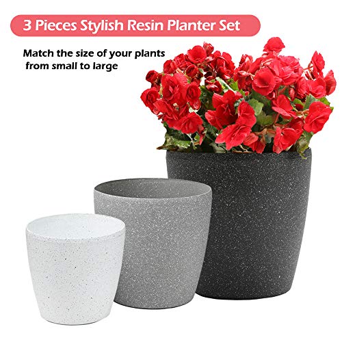 Worth Garden Plastic Round Planters for Outdoor Plants 14 Inch 11'' 9