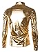 JOGAL Men's Metallic Silver Long Sleeve Button Down Shirts 70s Disco Costume XX-Large Glod