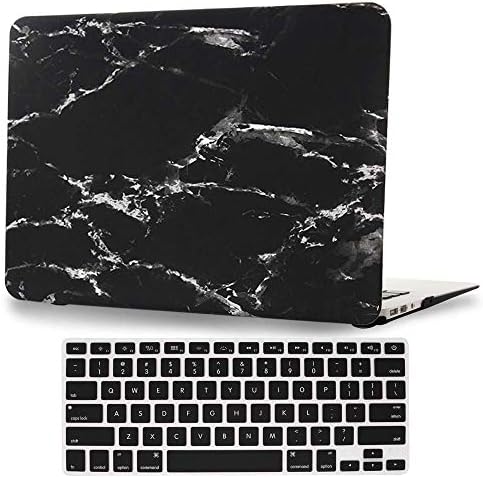 AmaBe for MacBook Air 13"/13.3" case Model: A1369 / A1466,Bundle 2 in 1 Rubberized Matte Plastic Hard Shell Cover Case with Silicone Keyboard Cover Skin Black Marble