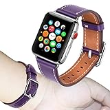 Band for Apple Watch 38mm, Guangzhi Genuine Leather Wrist Staps Replacement Band with Square Buckle Clasp for iWatch Series 1 / 2 / 3, Sport, Edition,38mm,Purple